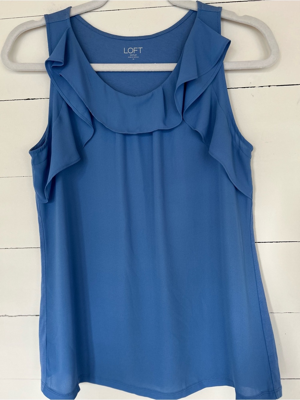 LOFT Royal Blue Ruffle Detail Tank Top. Size Medium.